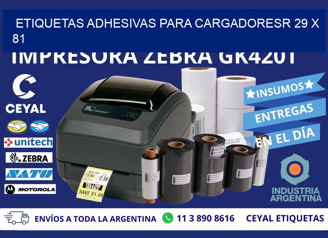 ETIQUETAS ADHESIVAS PARA CARGADORESR 29 x 81