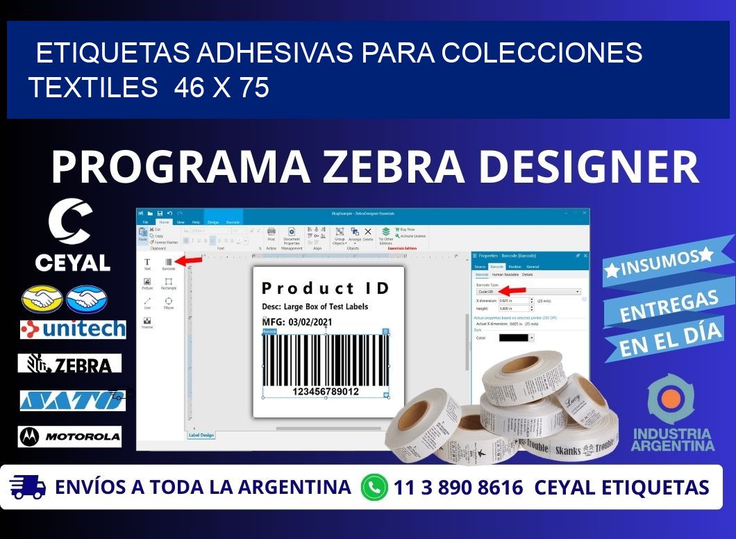 ETIQUETAS ADHESIVAS PARA COLECCIONES TEXTILES  46 x 75