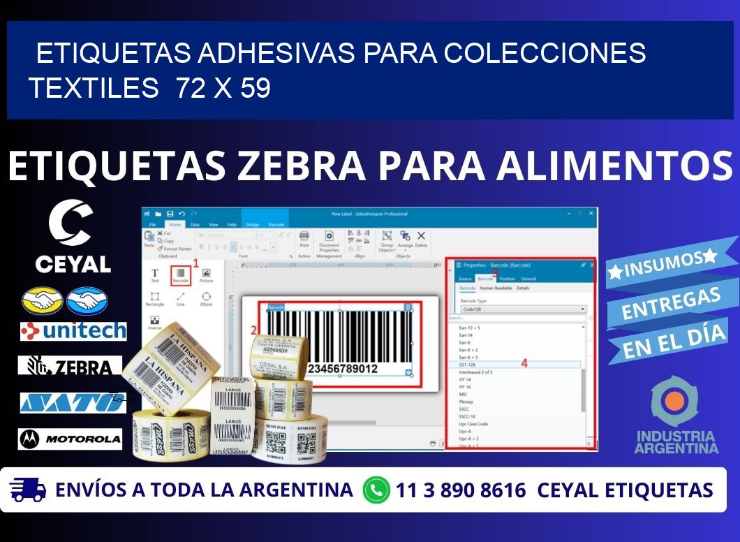 ETIQUETAS ADHESIVAS PARA COLECCIONES TEXTILES  72 x 59