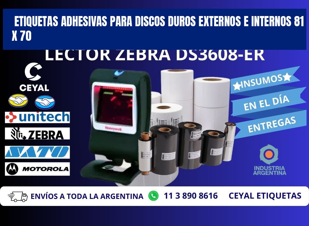 ETIQUETAS ADHESIVAS PARA DISCOS DUROS EXTERNOS E INTERNOS 81 x 70