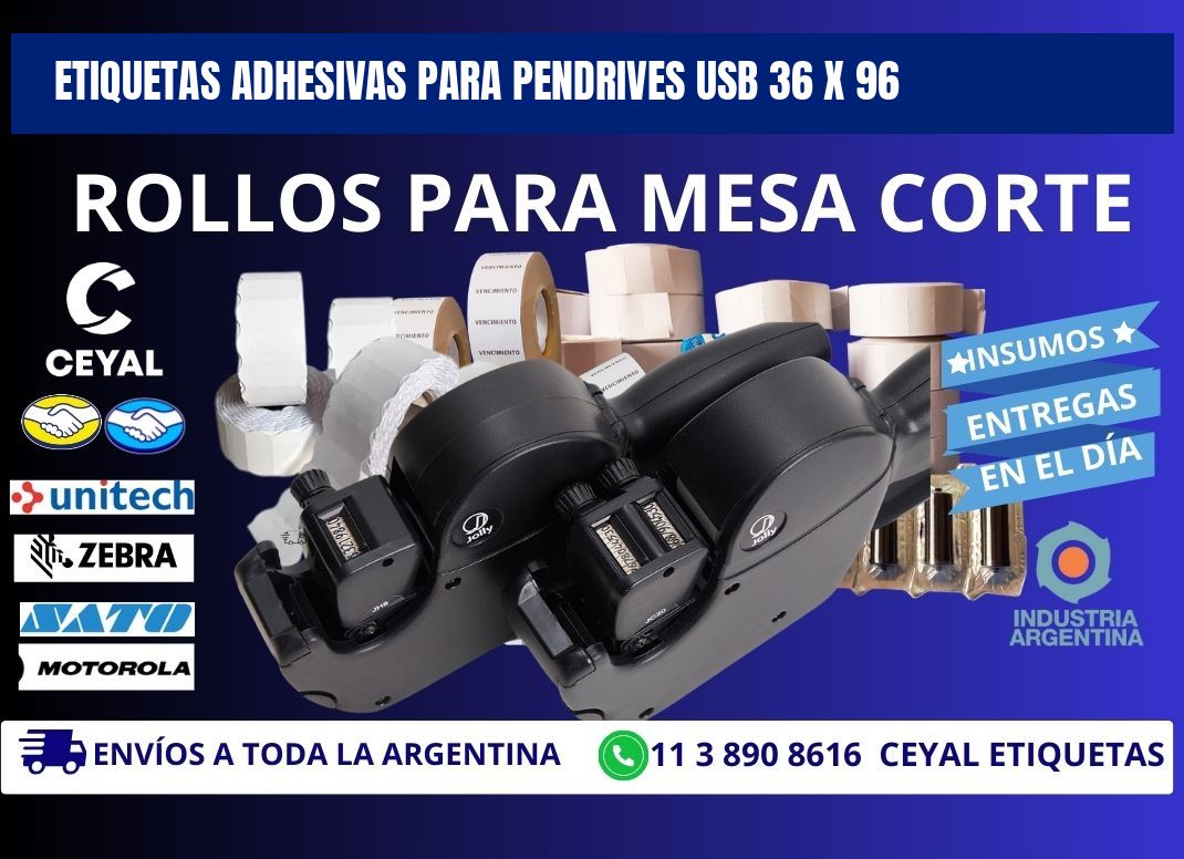 ETIQUETAS ADHESIVAS PARA PENDRIVES USB 36 x 96