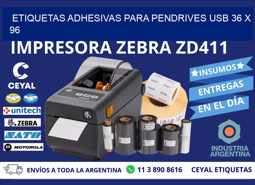 ETIQUETAS ADHESIVAS PARA PENDRIVES USB 36 x 96