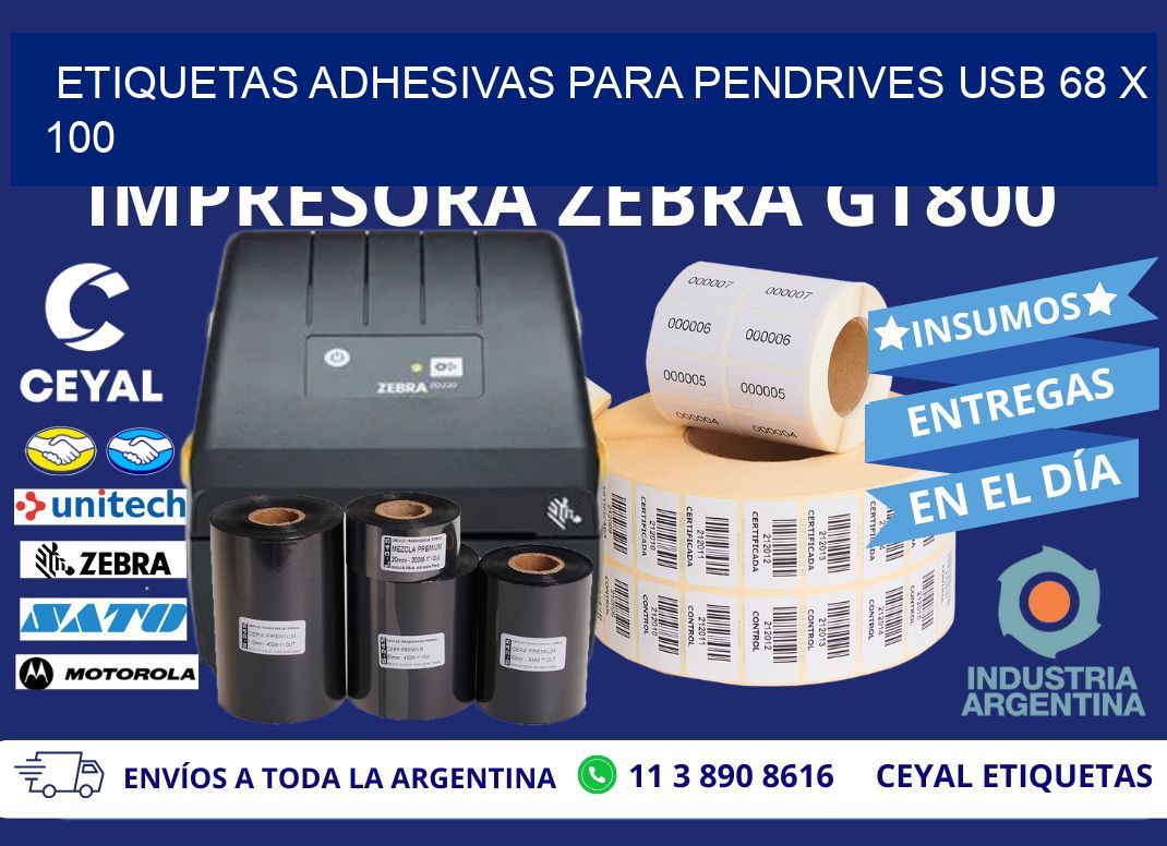 ETIQUETAS ADHESIVAS PARA PENDRIVES USB 68 x 100