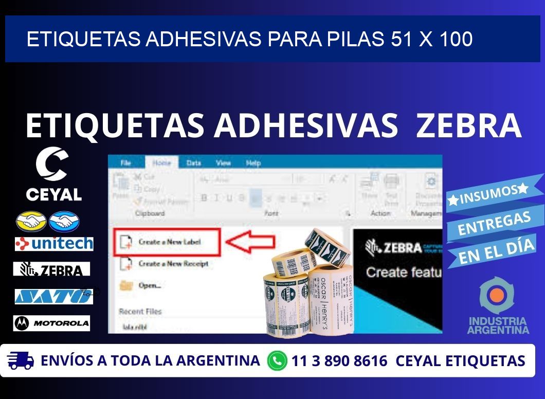 ETIQUETAS ADHESIVAS PARA PILAS 51 x 100