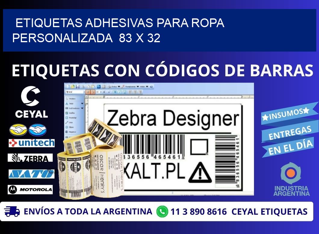 ETIQUETAS ADHESIVAS PARA ROPA PERSONALIZADA  83 x 32