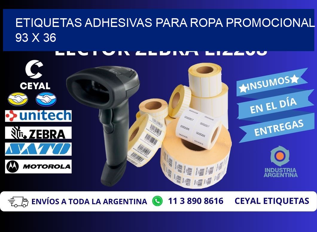 ETIQUETAS ADHESIVAS PARA ROPA PROMOCIONAL  93 x 36