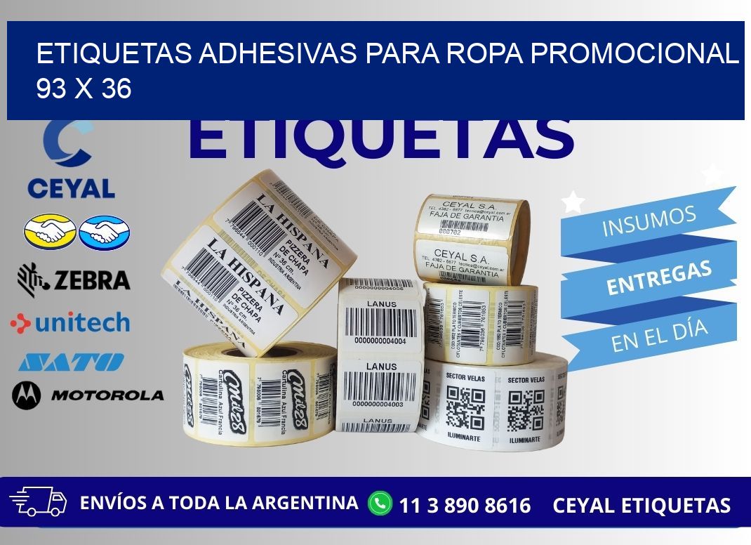 ETIQUETAS ADHESIVAS PARA ROPA PROMOCIONAL  93 x 36