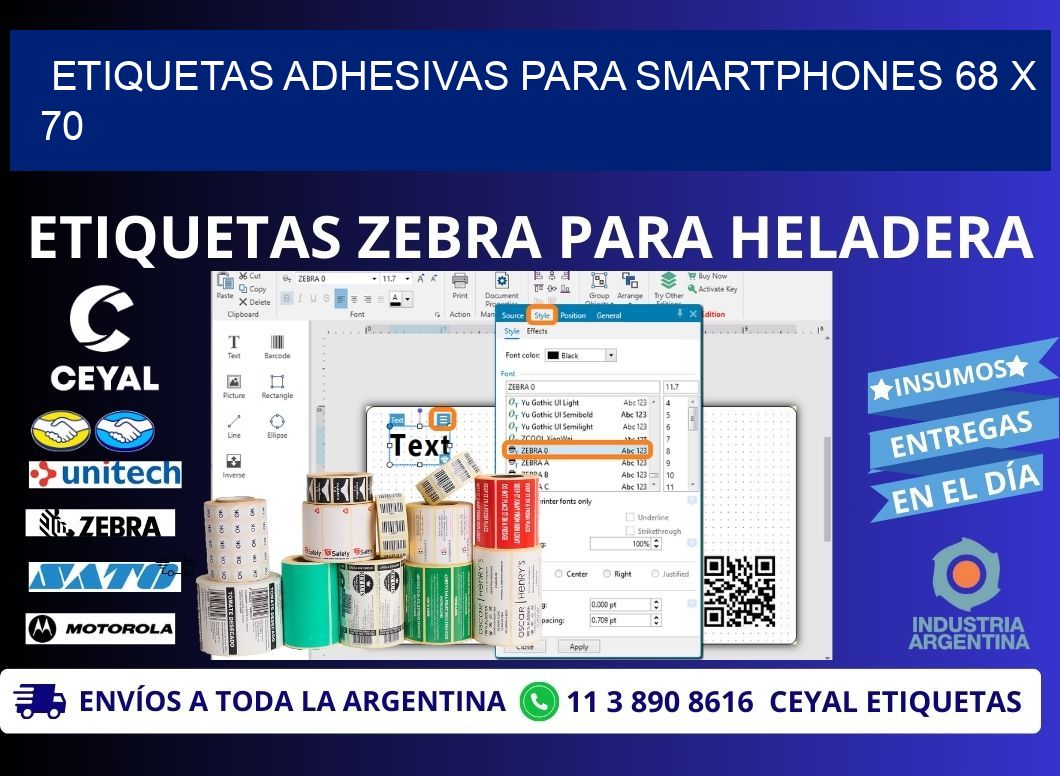 ETIQUETAS ADHESIVAS PARA SMARTPHONES 68 x 70