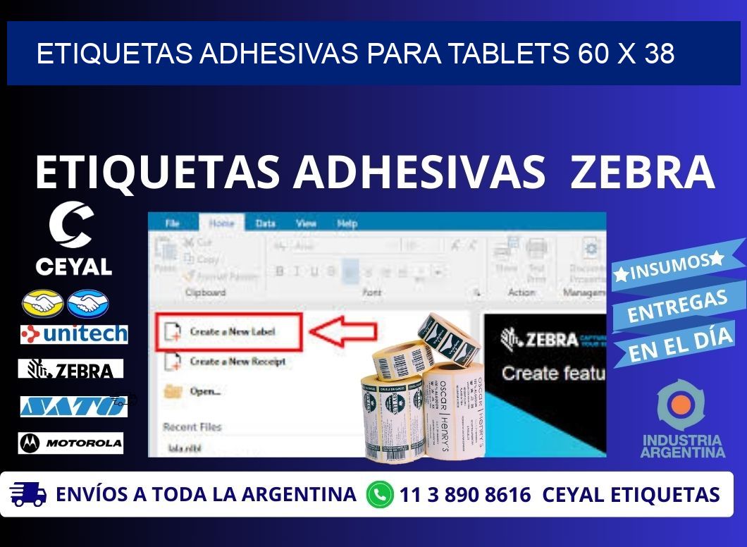 ETIQUETAS ADHESIVAS PARA TABLETS 60 x 38