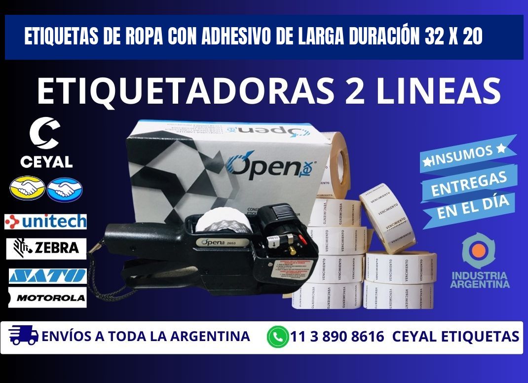 ETIQUETAS DE ROPA CON ADHESIVO DE LARGA DURACIÓN 32 x 20