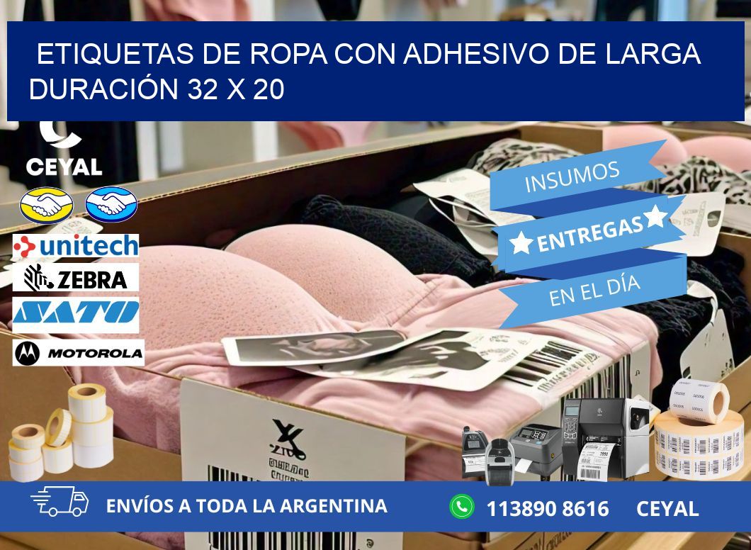 ETIQUETAS DE ROPA CON ADHESIVO DE LARGA DURACIÓN 32 x 20