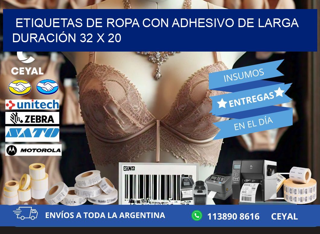 ETIQUETAS DE ROPA CON ADHESIVO DE LARGA DURACIÓN 32 x 20