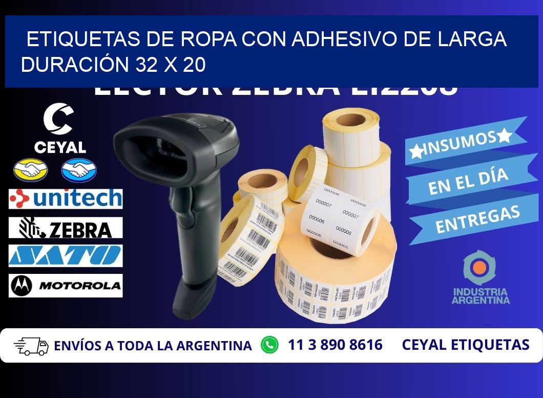 ETIQUETAS DE ROPA CON ADHESIVO DE LARGA DURACIÓN 32 x 20