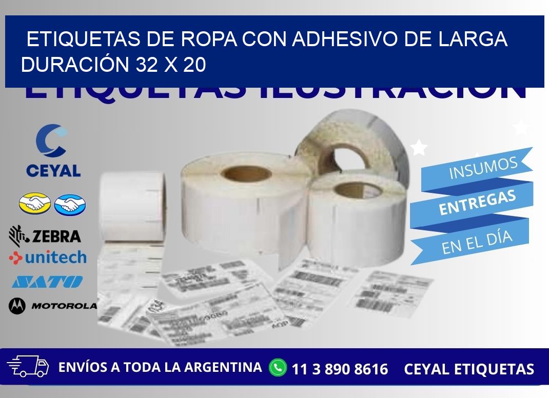 ETIQUETAS DE ROPA CON ADHESIVO DE LARGA DURACIÓN 32 x 20