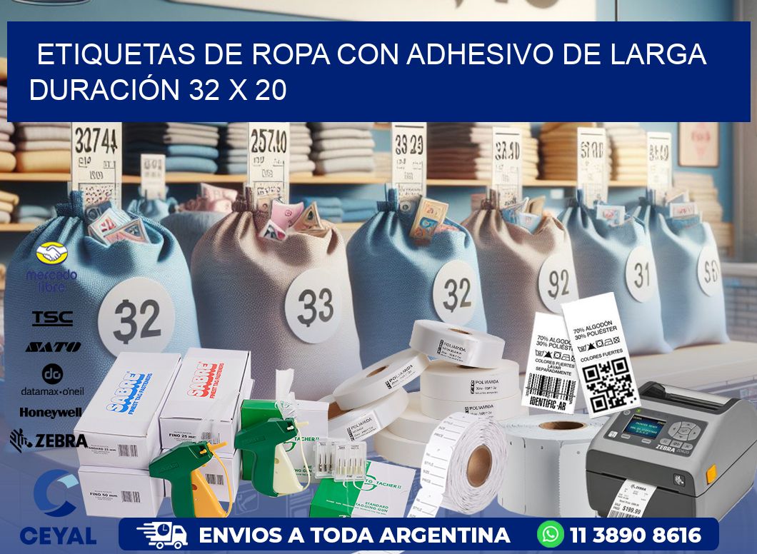 ETIQUETAS DE ROPA CON ADHESIVO DE LARGA DURACIÓN 32 x 20