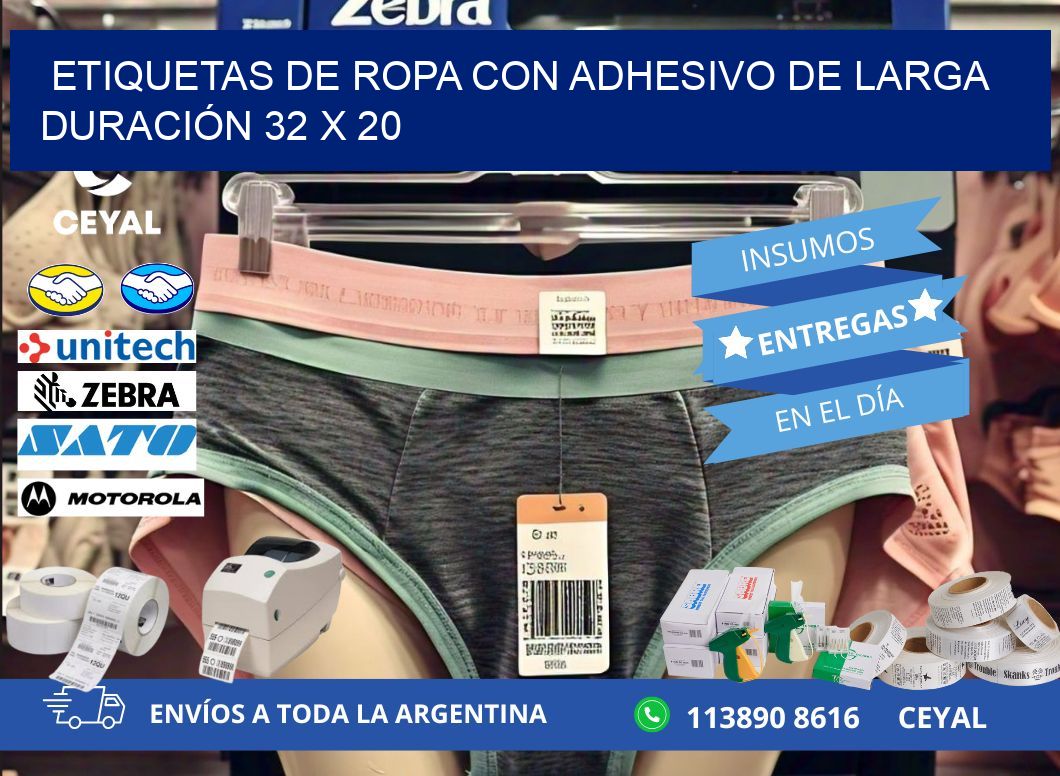 ETIQUETAS DE ROPA CON ADHESIVO DE LARGA DURACIÓN 32 x 20