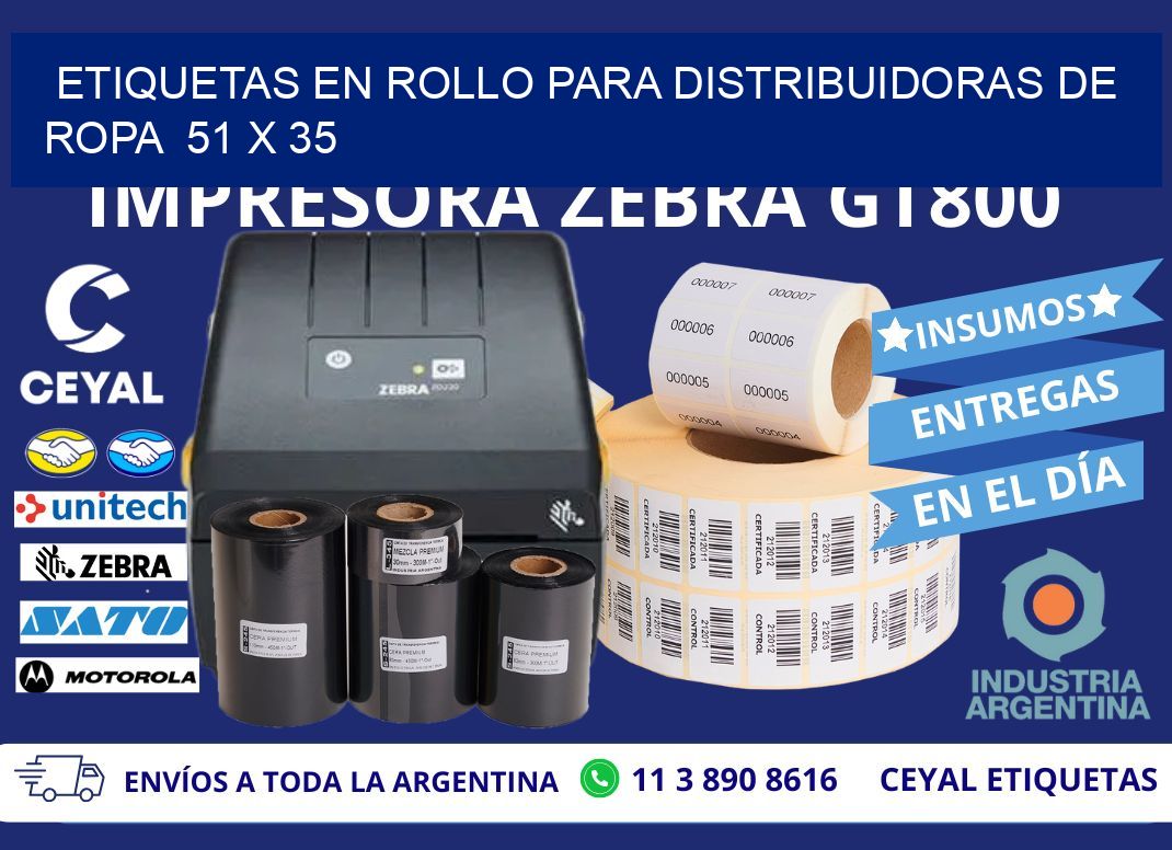 ETIQUETAS EN ROLLO PARA DISTRIBUIDORAS DE ROPA  51 x 35