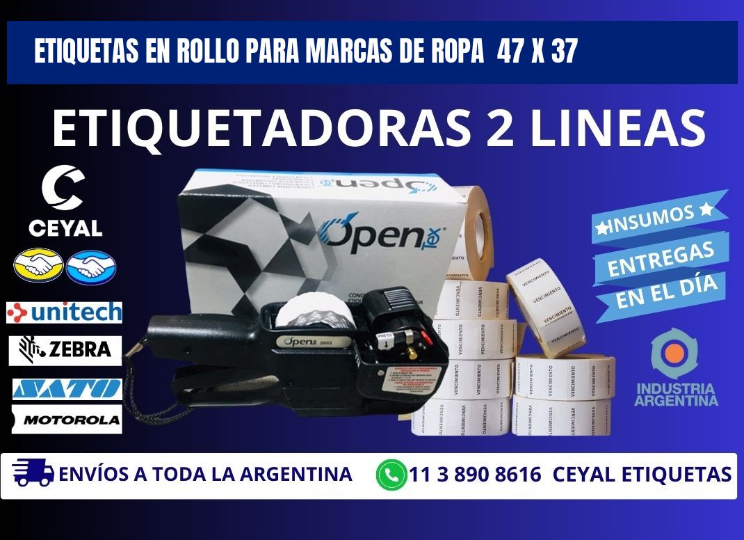 ETIQUETAS EN ROLLO PARA MARCAS DE ROPA  47 x 37