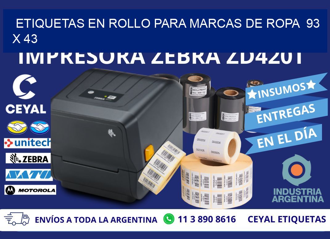 ETIQUETAS EN ROLLO PARA MARCAS DE ROPA  93 x 43
