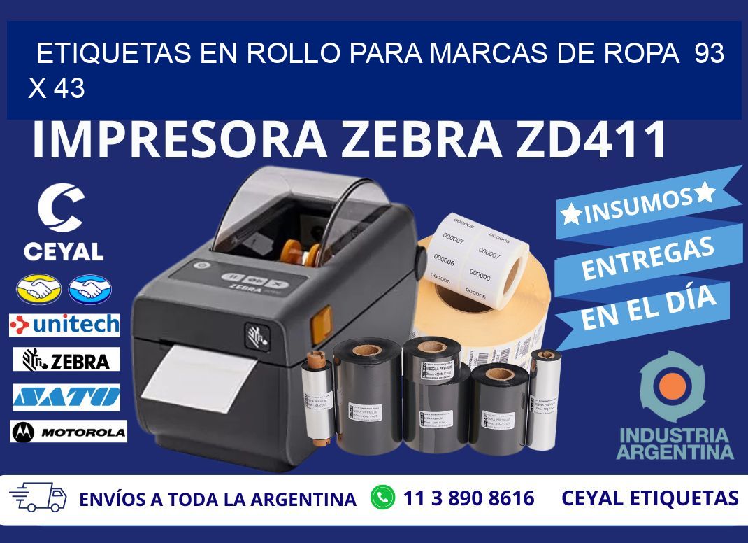 ETIQUETAS EN ROLLO PARA MARCAS DE ROPA  93 x 43