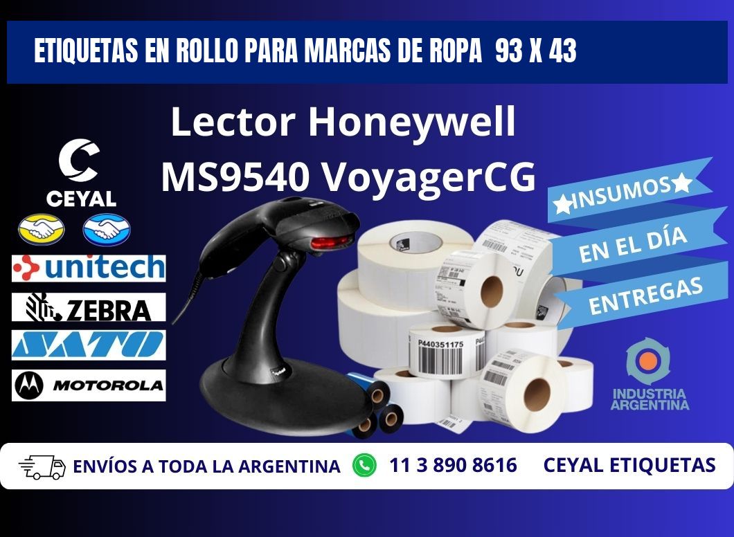 ETIQUETAS EN ROLLO PARA MARCAS DE ROPA  93 x 43