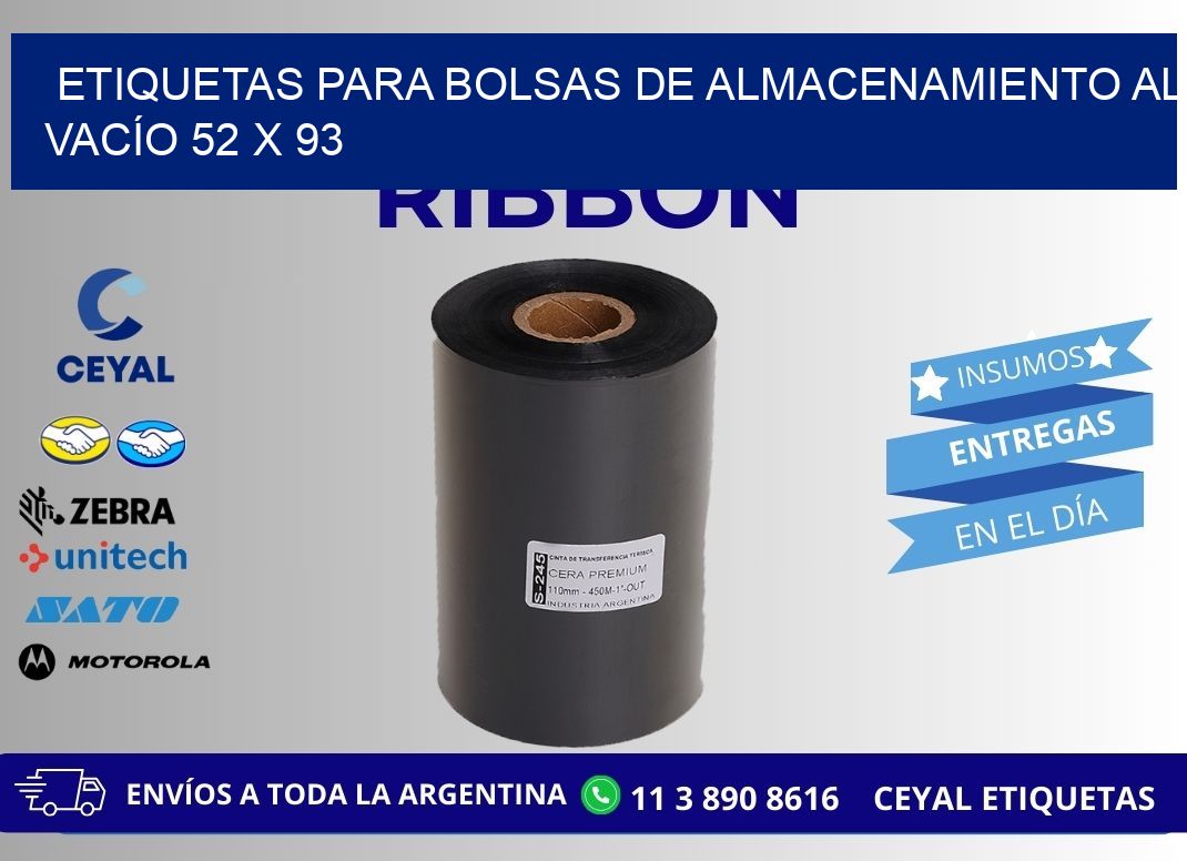 ETIQUETAS PARA BOLSAS DE ALMACENAMIENTO AL VACÍO 52 x 93