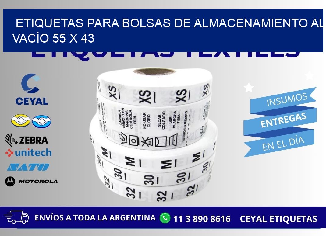 ETIQUETAS PARA BOLSAS DE ALMACENAMIENTO AL VACÍO 55 x 43