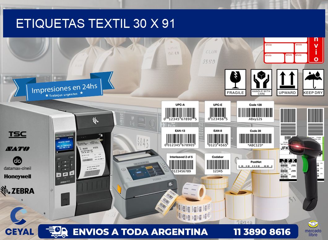 ETIQUETAS TEXTIL 30 x 91