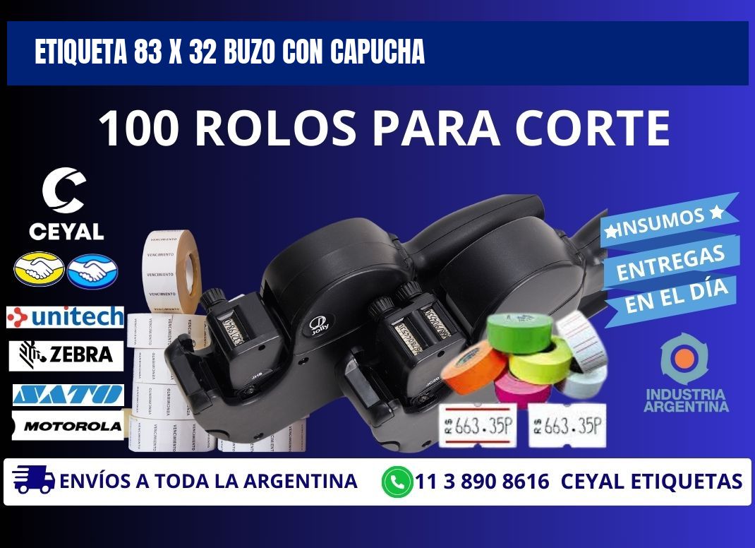 Etiqueta 83 x 32 buzo con capucha