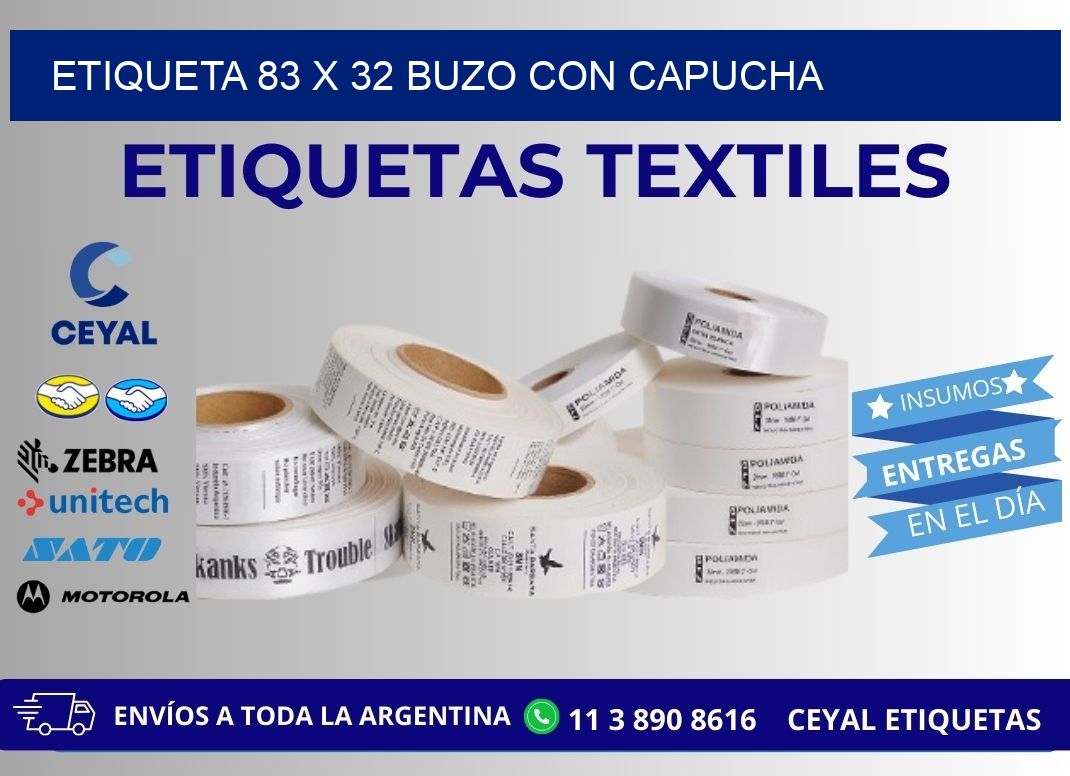 Etiqueta 83 x 32 buzo con capucha