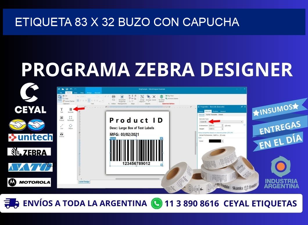 Etiqueta 83 x 32 buzo con capucha