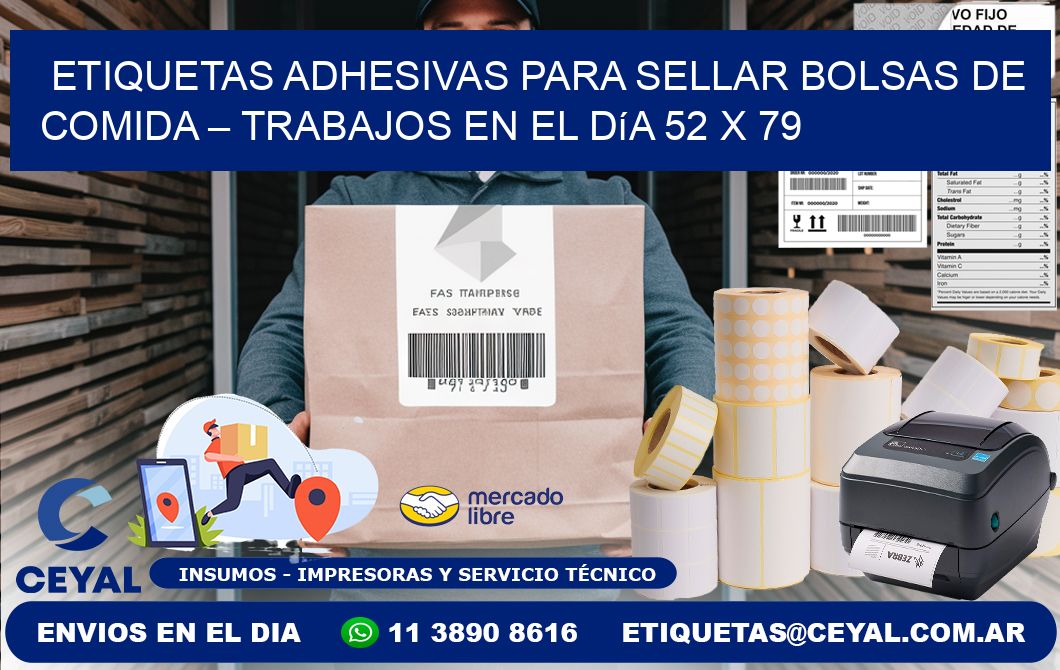 Etiquetas adhesivas para sellar bolsas de comida – Trabajos en el día 52 x 79