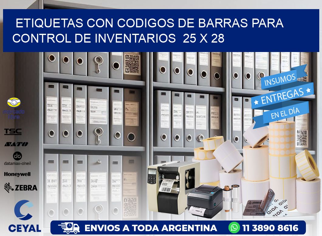 Etiquetas con Codigos de Barras para Control de Inventarios  25 x 28