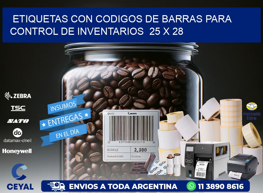 Etiquetas con Codigos de Barras para Control de Inventarios  25 x 28