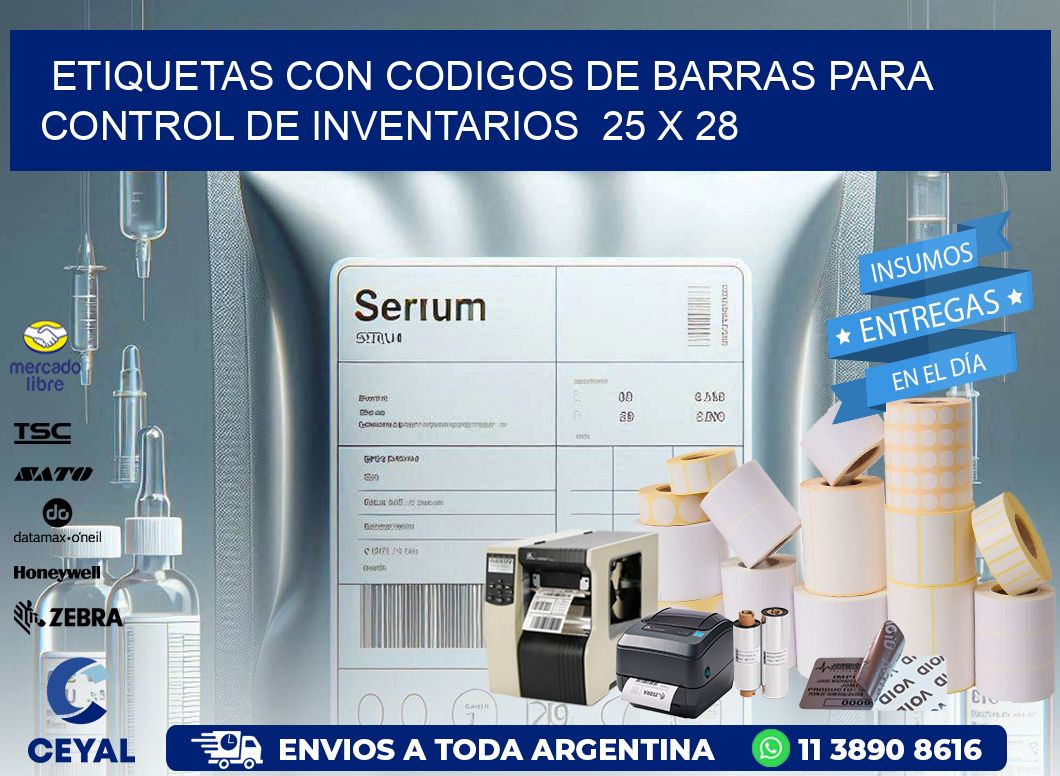 Etiquetas con Codigos de Barras para Control de Inventarios  25 x 28