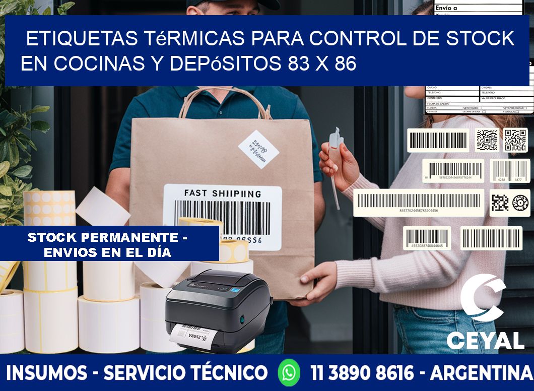 Etiquetas térmicas para control de stock en cocinas y depósitos 83 x 86