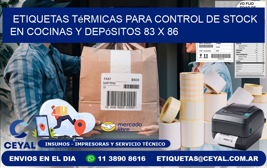 Etiquetas térmicas para control de stock en cocinas y depósitos 83 x 86