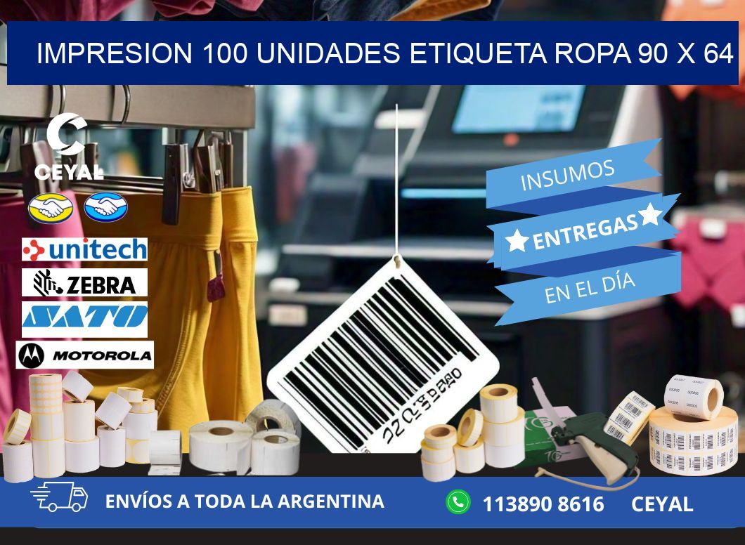 IMPRESION 100 UNIDADES ETIQUETA ROPA 90 x 64