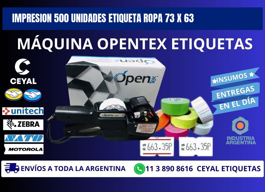 IMPRESION 500 UNIDADES ETIQUETA ROPA 73 x 63