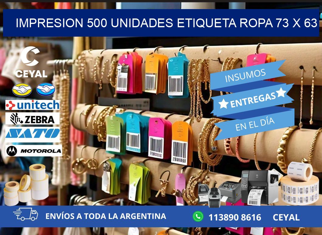 IMPRESION 500 UNIDADES ETIQUETA ROPA 73 x 63