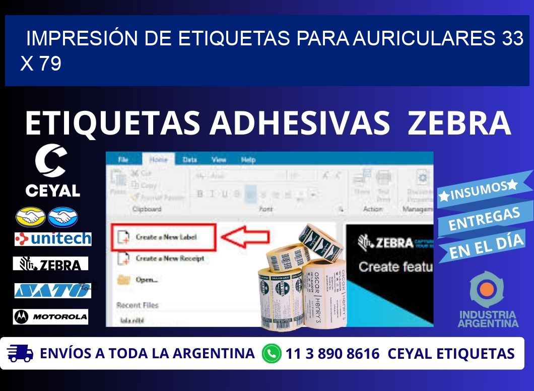 IMPRESIÓN DE ETIQUETAS PARA AURICULARES 33 x 79