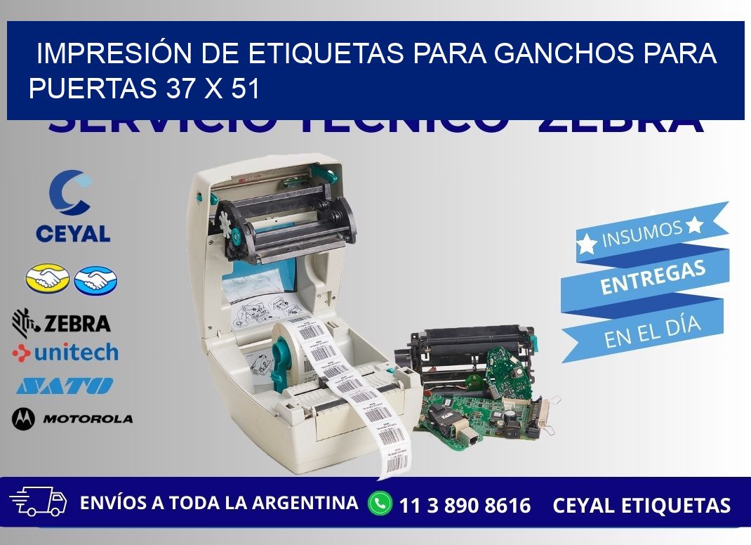 IMPRESIÓN DE ETIQUETAS PARA GANCHOS PARA PUERTAS 37 x 51