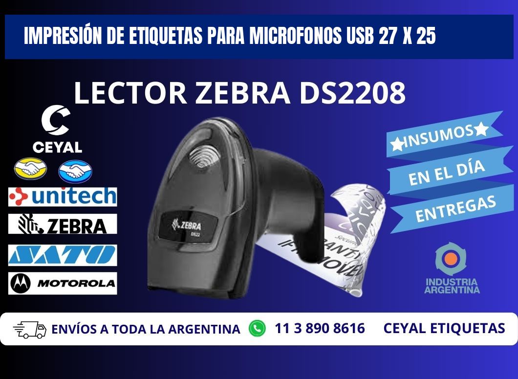 IMPRESIÓN DE ETIQUETAS PARA MICROFONOS USB 27 x 25