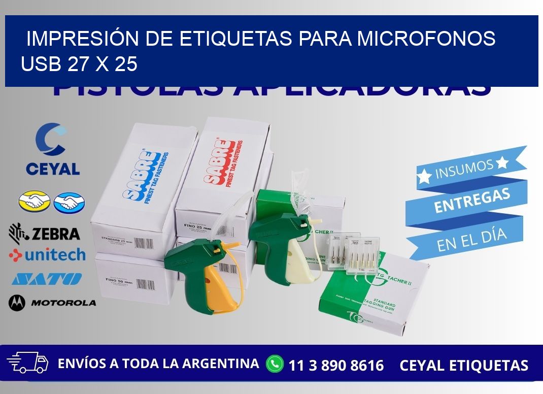 IMPRESIÓN DE ETIQUETAS PARA MICROFONOS USB 27 x 25