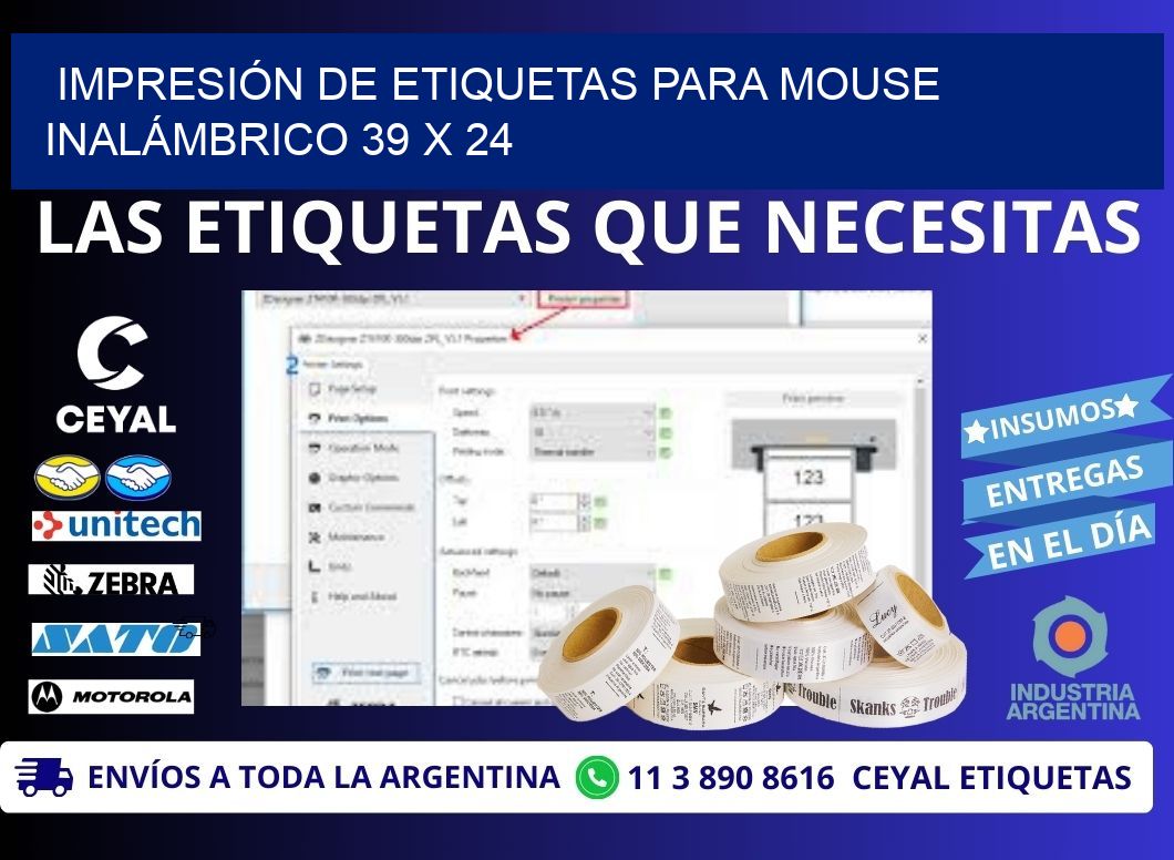 IMPRESIÓN DE ETIQUETAS PARA MOUSE INALÁMBRICO 39 x 24