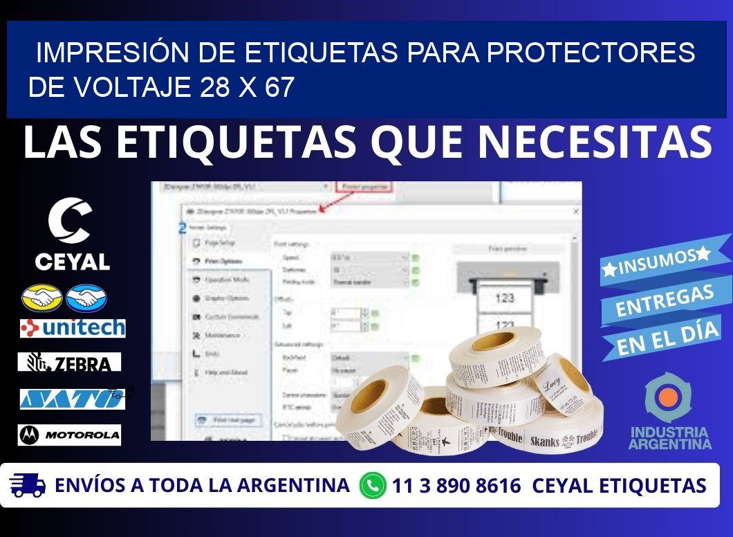 IMPRESIÓN DE ETIQUETAS PARA PROTECTORES DE VOLTAJE 28 x 67