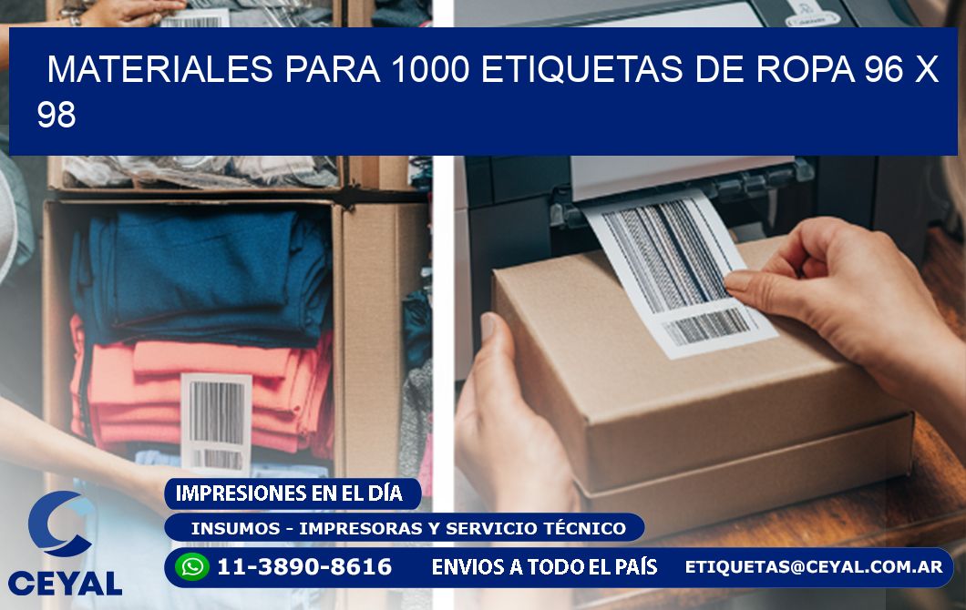 MATERIALES PARA 1000 ETIQUETAS DE ROPA 96 x 98