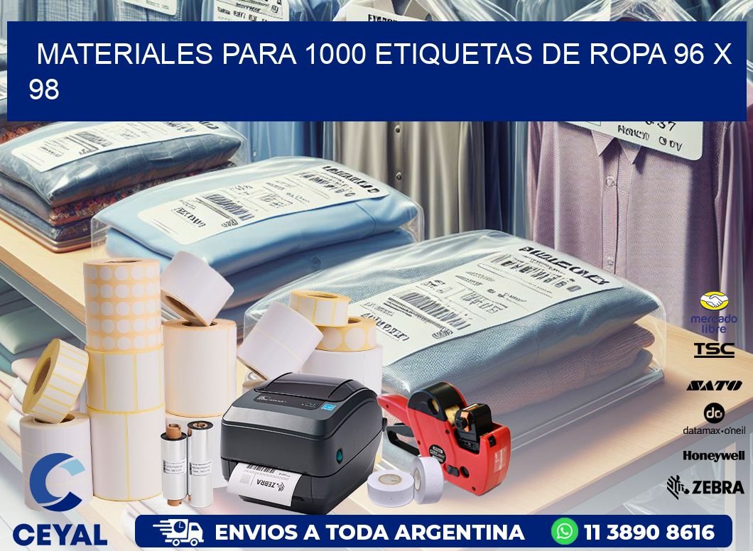 MATERIALES PARA 1000 ETIQUETAS DE ROPA 96 x 98