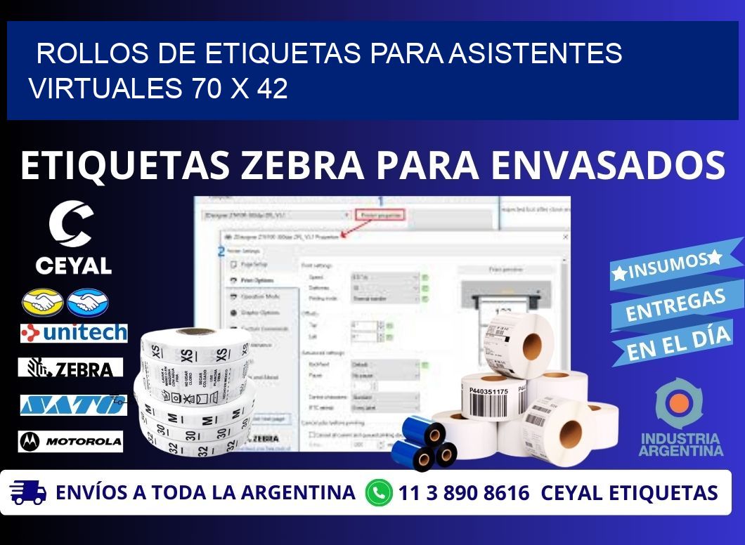 ROLLOS DE ETIQUETAS PARA ASISTENTES VIRTUALES 70 x 42