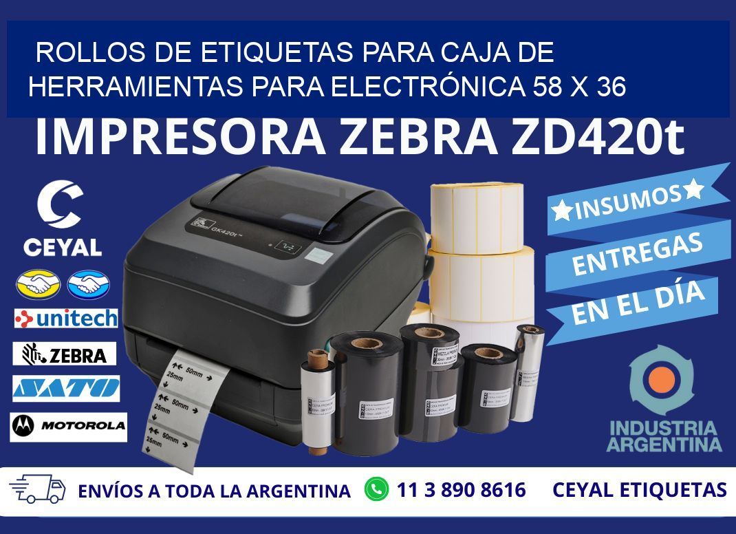 ROLLOS DE ETIQUETAS PARA CAJA DE HERRAMIENTAS PARA ELECTRÓNICA 58 x 36